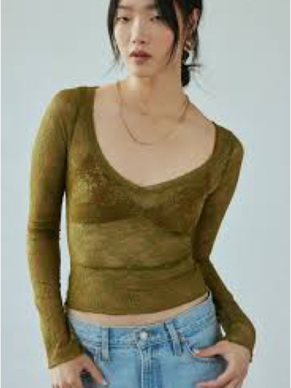 Urban Outfitters Lana Plunge Lace Long-Sleeve  Top